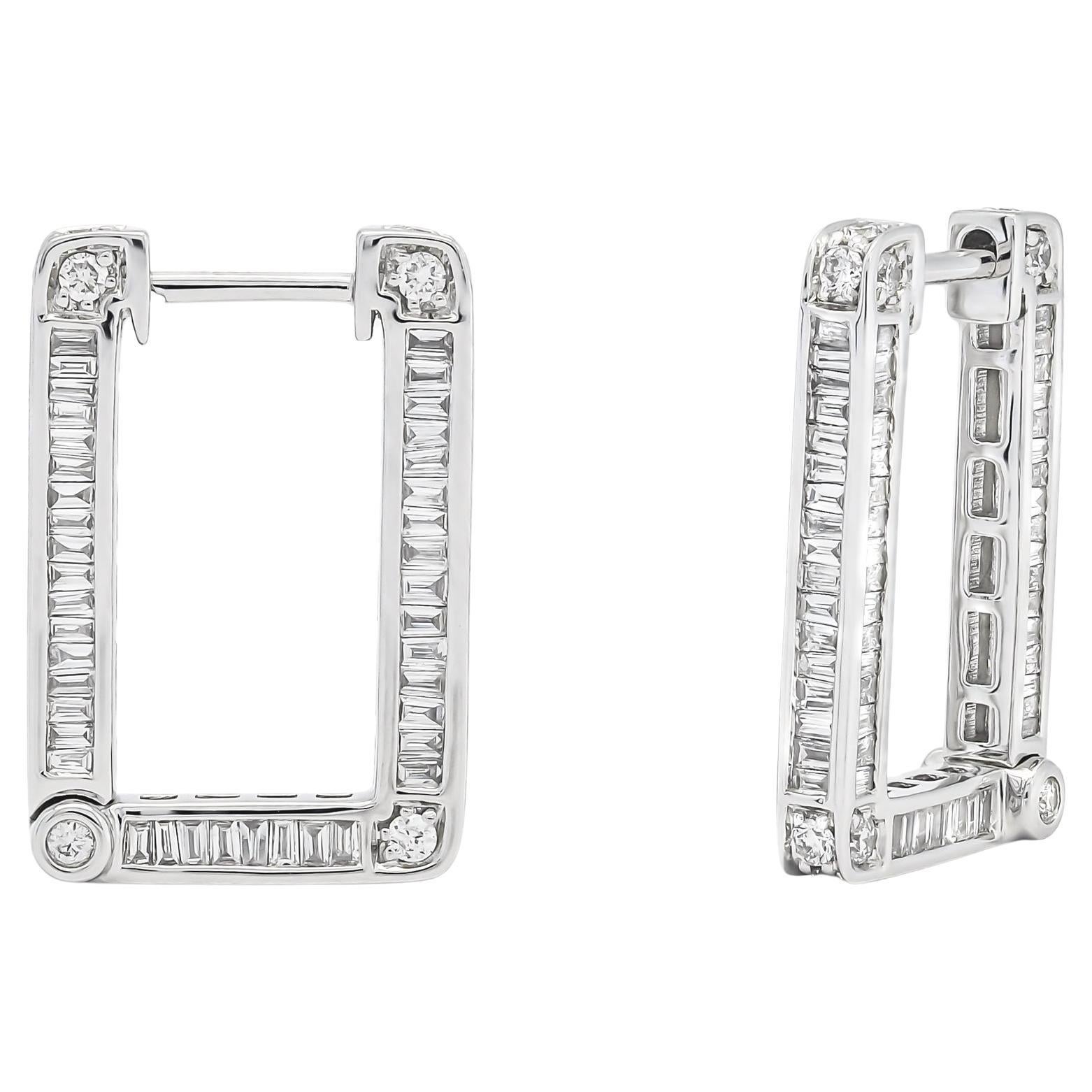 Diamant naturel  0.92 cts 18 KARAT Boucles d'oreilles Baguette en or blanc In N Out