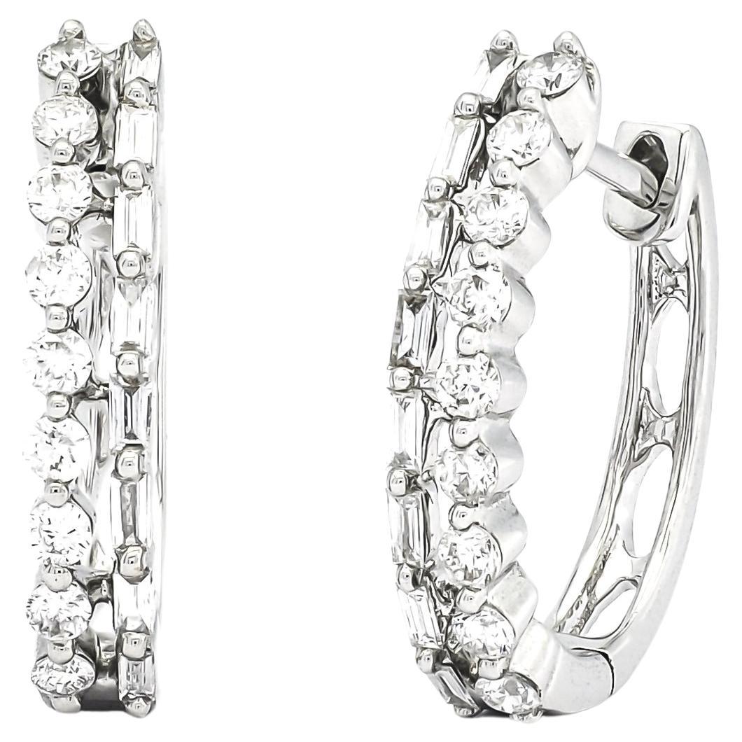 Natural Diamonds 0.62 cts 18 Karat White Gold Petite Hoop Earrings For Sale