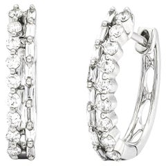 Natural Diamonds 0.62 cts 18 Karat White Gold Petite Hoop Earrings