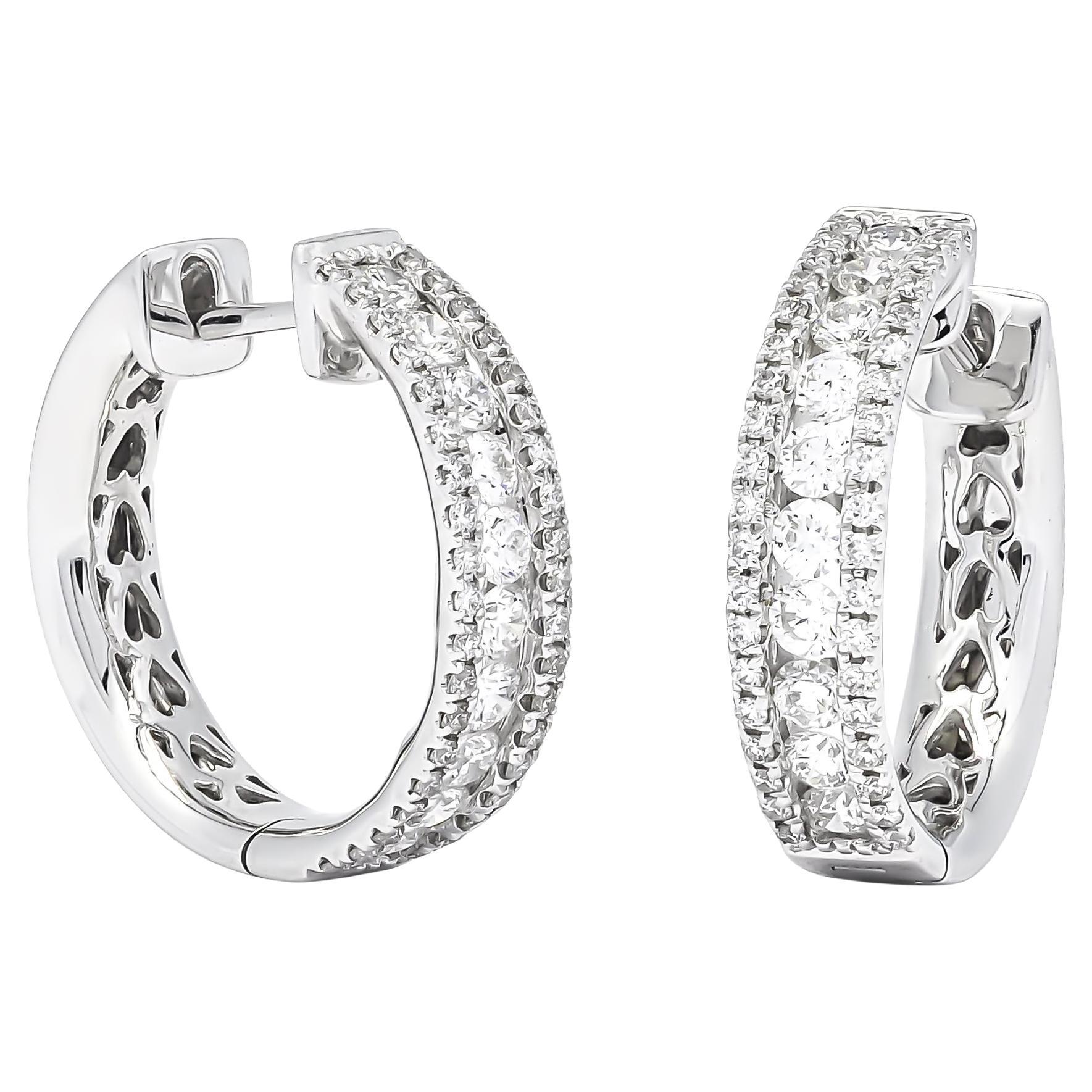 Huggie-Ohrringe, natürlicher Diamant 0,85 Karat 18KT Weißgold Creolen