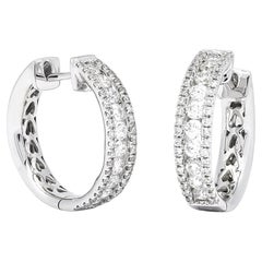 Huggie-Ohrringe, natürlicher Diamant 0,85 Karat 18KT Weißgold Creolen
