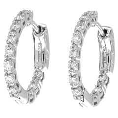 Orecchini a cerchio piccoli in oro bianco 18KT con diamante naturale da 0,55 carati "in and out