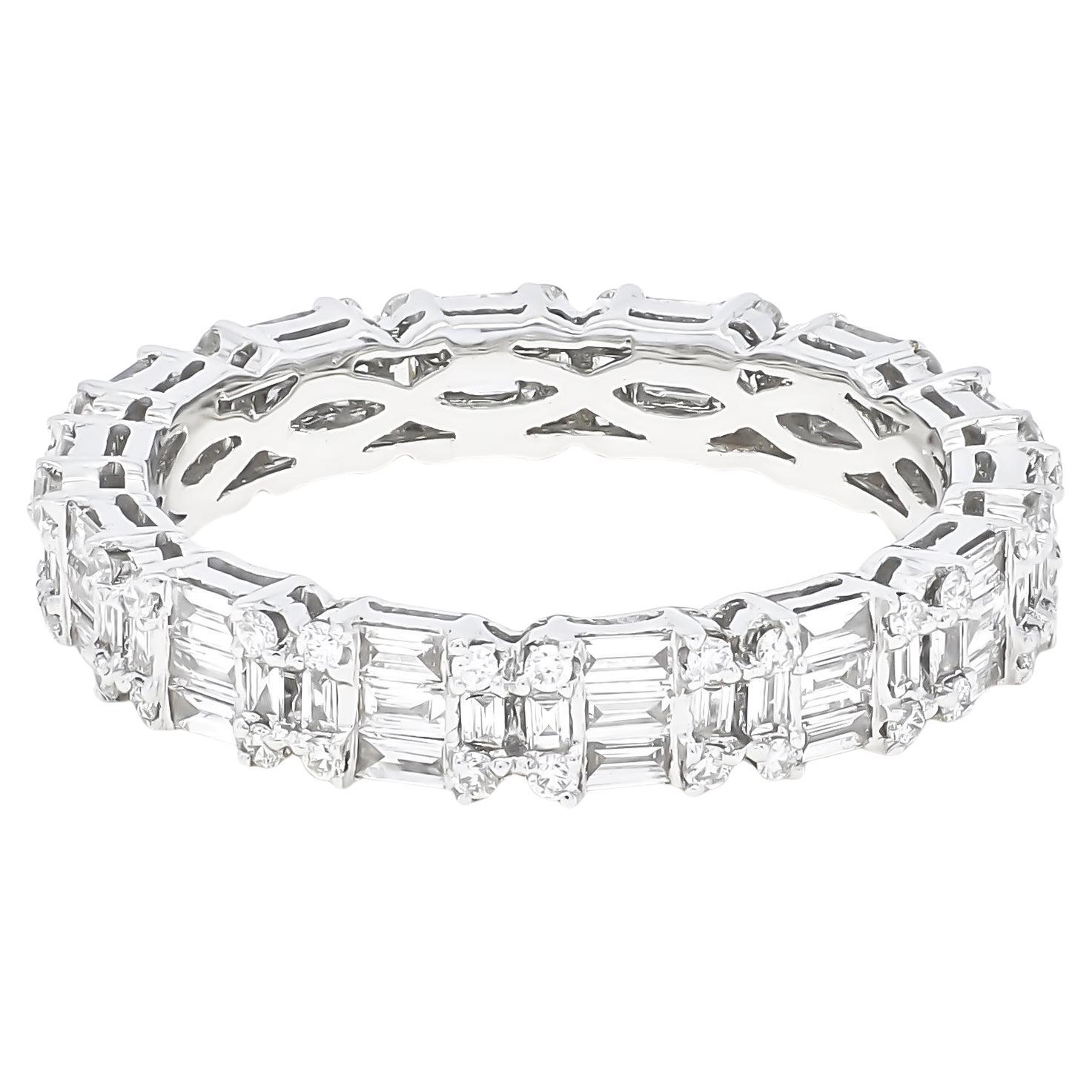 Bague d'éternité complète en or blanc 18 carats avec diamants naturels de 1,12 carat