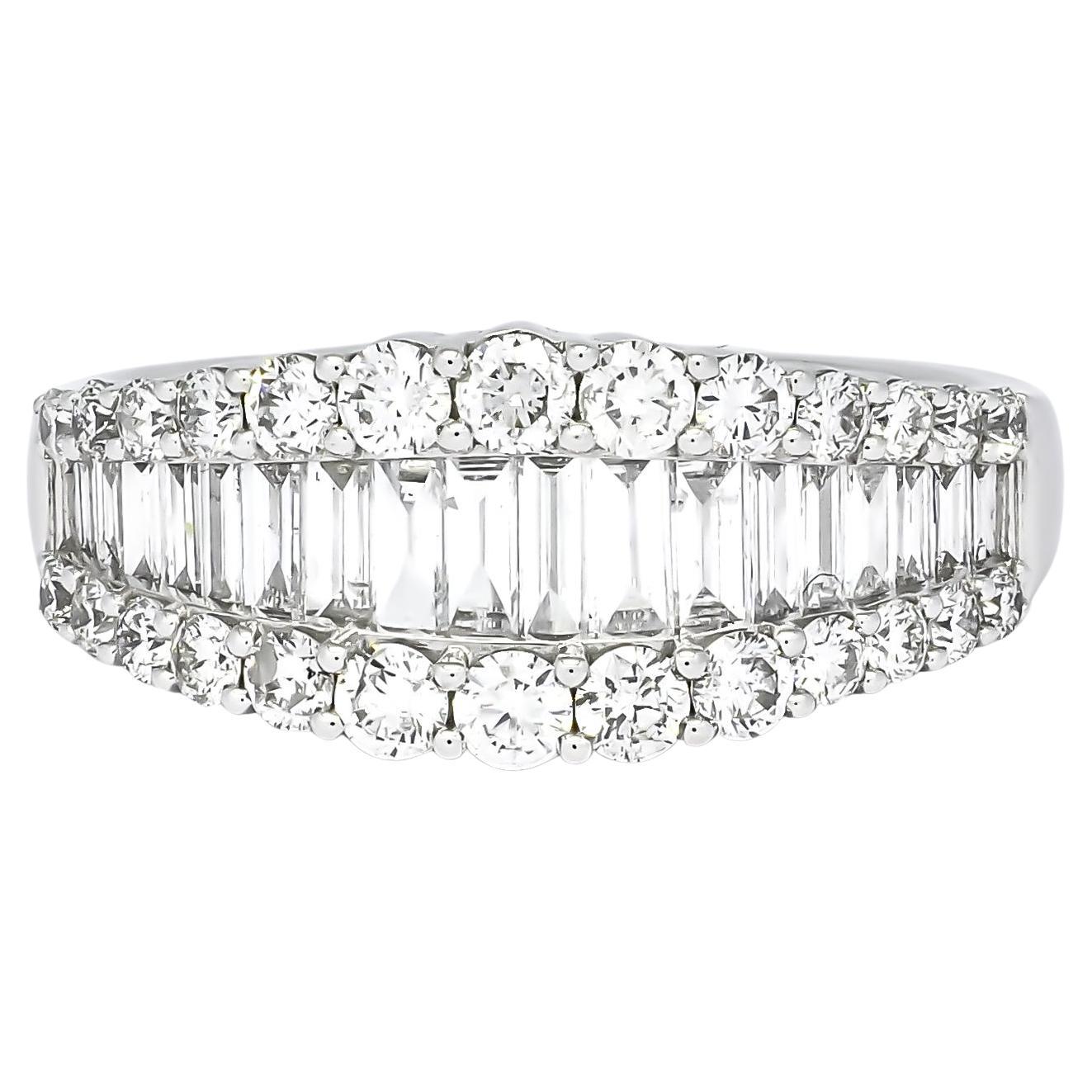 Natural Diamond 1.45 Carats 18KT White Gold Baguette Anniversary Band Ring