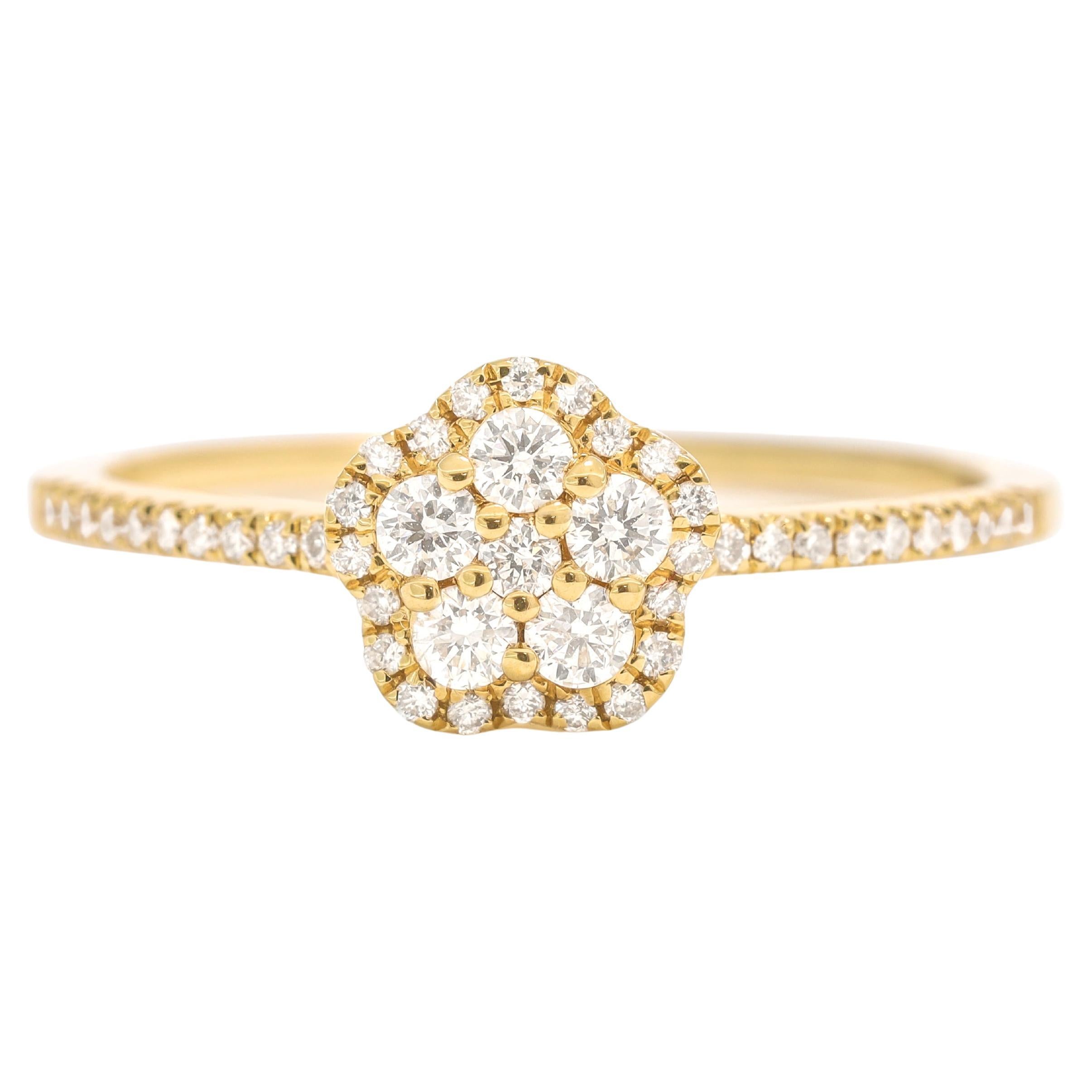 Natürlicher Diamant 0,32 Karat 18KT Gelbgold Verlobungsring mit Blumen-Cluster