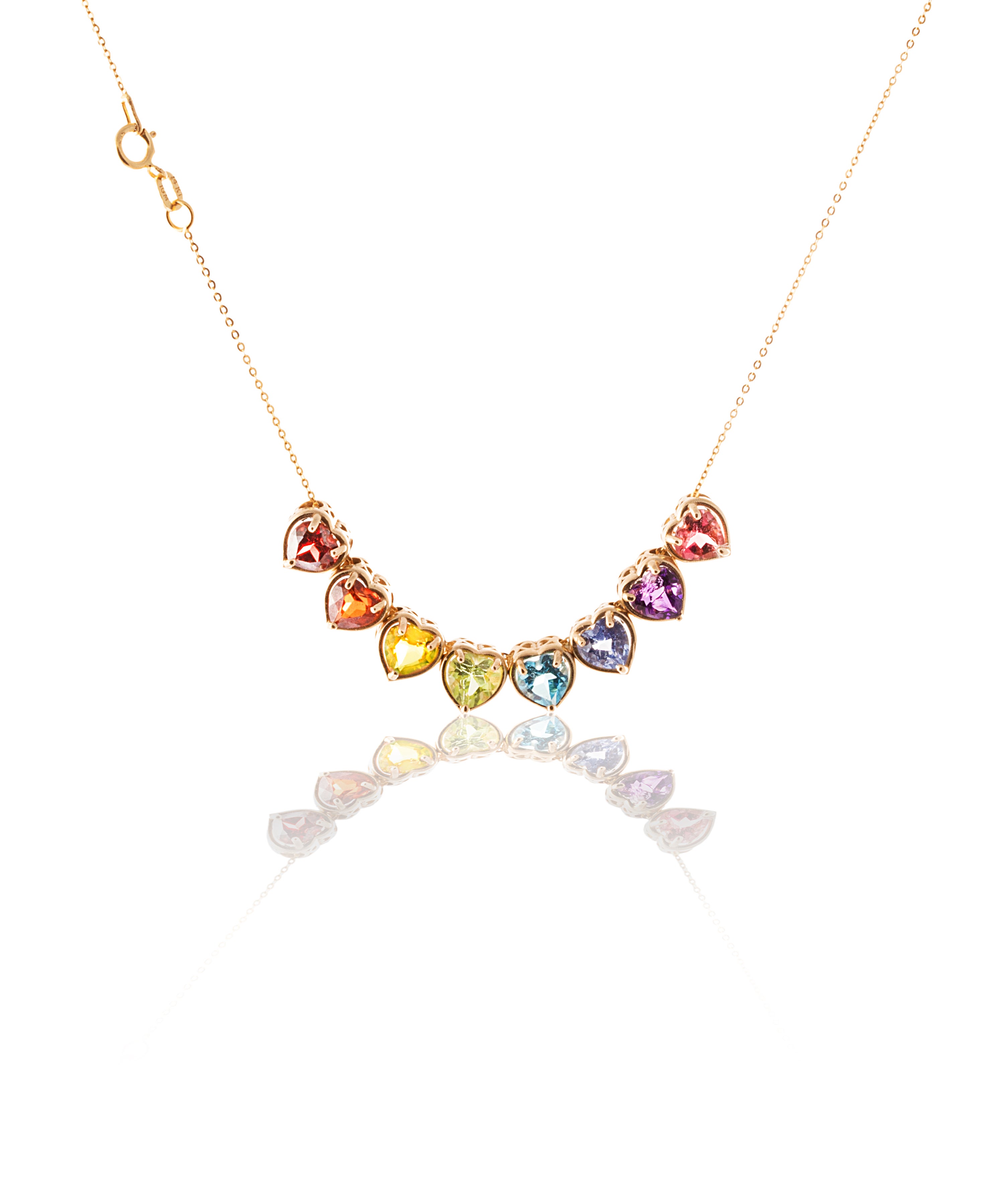 14K Rainbow Heart Slider Necklace For Sale