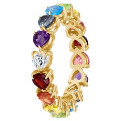14k Yellow Gold Diamond Rainbow Ring