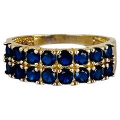 14K Yellow Gold Double Row Blue Sapphire Ring - Band Ring