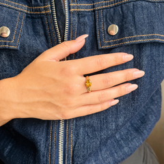 Vintage 14K Yellow Gold Oval Citrine Ring, Netherlands Circa 1980