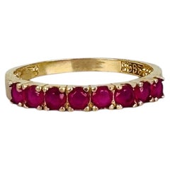 Vintage 14K Yellow Gold Ruby Band Ring with Eight Round Gemstones