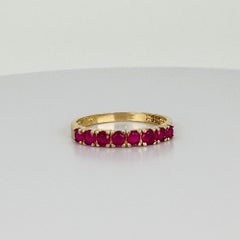 Vintage 14K Yellow Gold Ruby Band Ring with Eight Round Gemstones