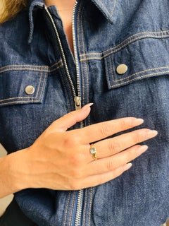 14K Yellow Gold Oval Aquamarine Ring, Modern Design, Circa 1980