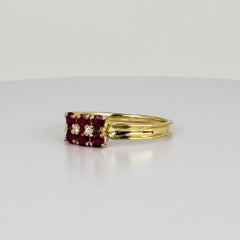 Vintage 18k Yellow Gold Ruby and Diamond Ring, Circa 1980, EU 18¾