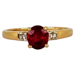 Vintage 18K Yellow Gold Ruby and Diamond Three-Stone Ring, 1980s