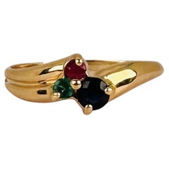 Ring 18k Yellow Gold with Sapphire & Ruby & Emerald
