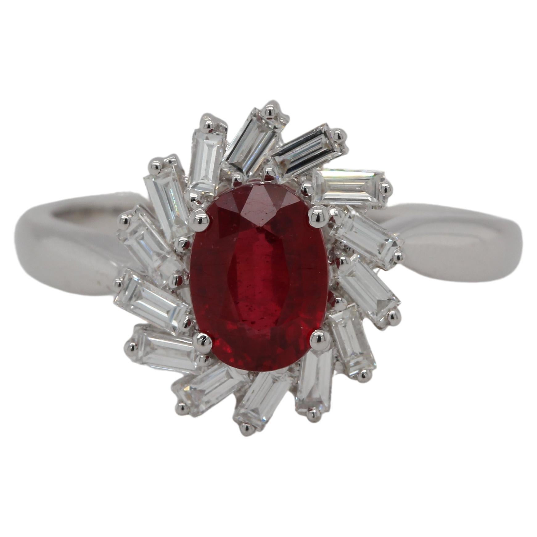 Glass Filled Ruby and Diamond Ring in 18 Karat Gold For Sale