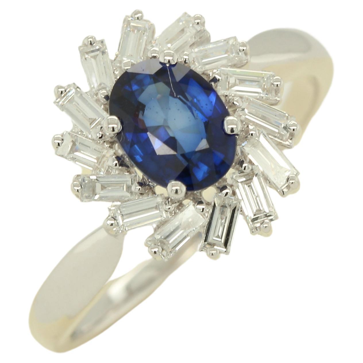 Diffusion Blue Sapphire and Diamond Ring in 18 Karat Gold For Sale
