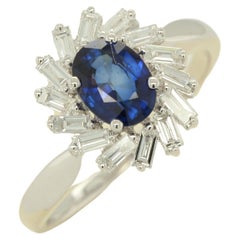 Used Diffusion Blue Sapphire and Diamond Ring in 18 Karat Gold