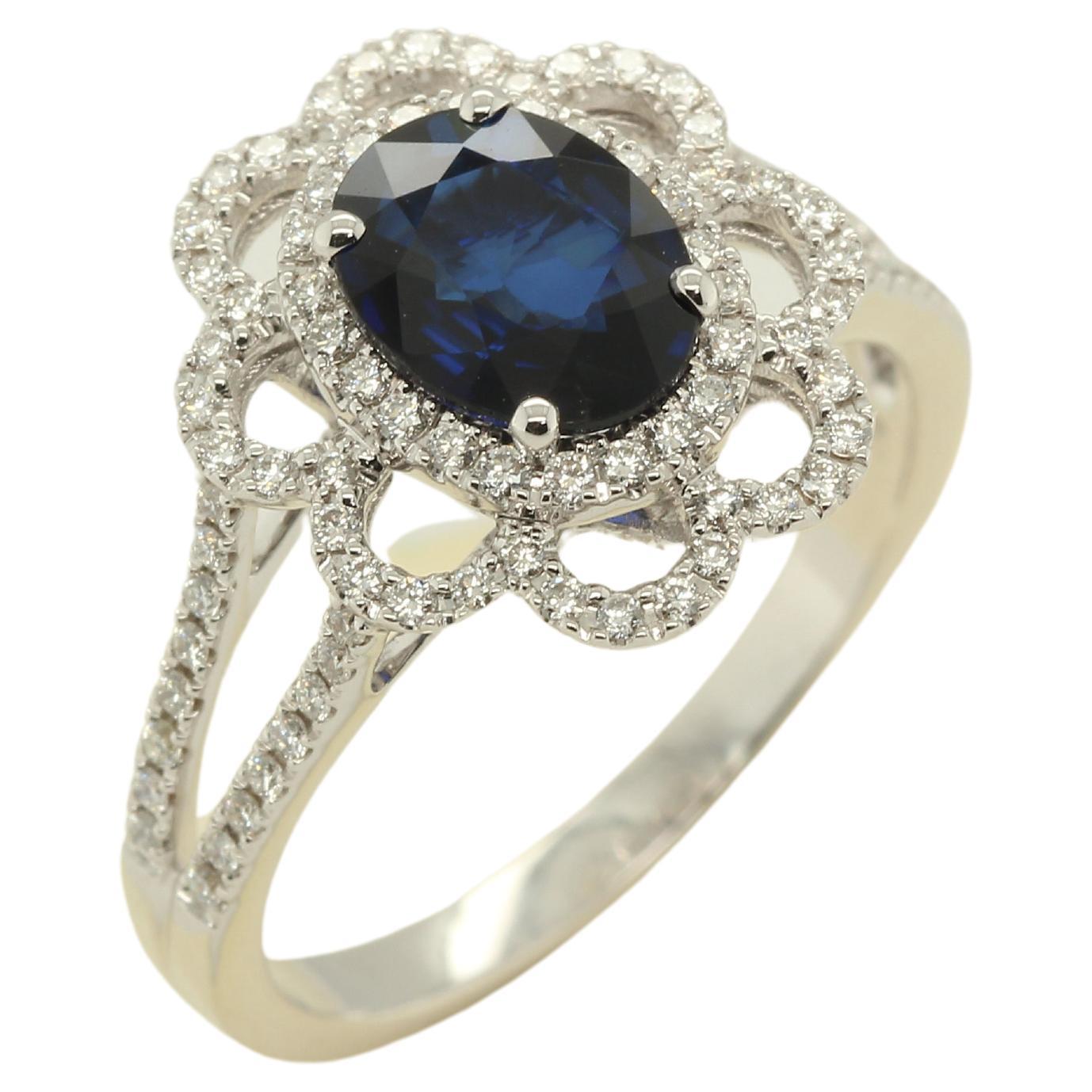 Diffusion Blue Sapphire and Diamond Ring in 18 Karat Gold For Sale