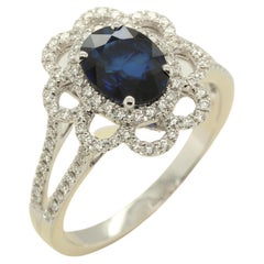 Diffusion Blue Sapphire and Diamond Ring in 18 Karat Gold