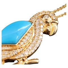 18K Gold Chromia Massive 8.22 CT Turquoise Diamond 3D Parrot Converter Necklace 