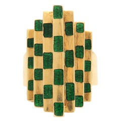 Italian Three Dimensional Architectural Enamel Gold Ring Italian Three Dimensional Architectural Enamel Gold Ring