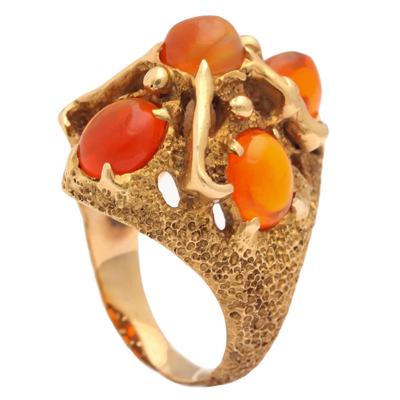 Fire Opal Gold Abstract Cluster Ring
