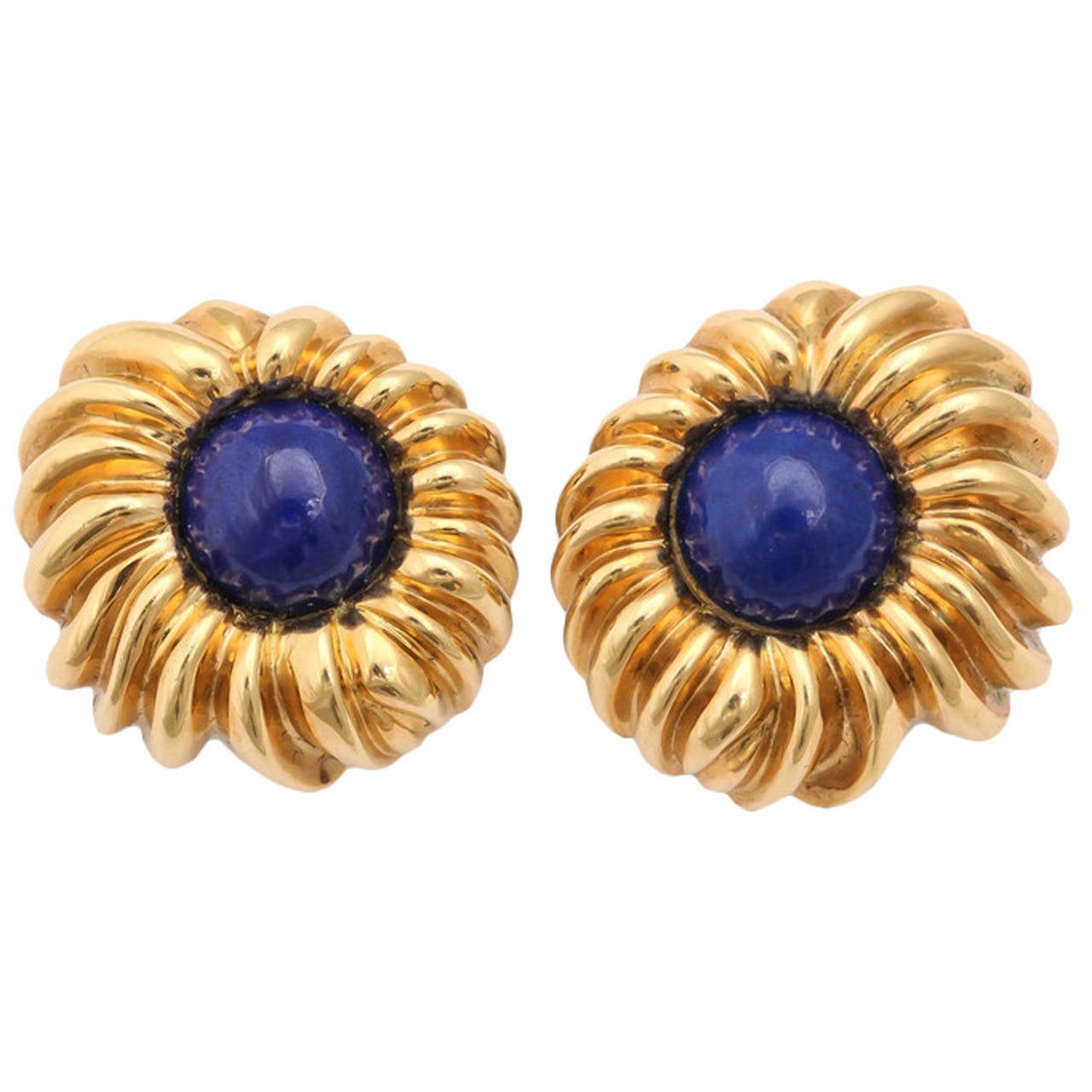 Tiffany & Co. Lapis Gold Clip Earrings