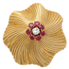 Tiffany Asymmetric Swirl Brooch with Ruby and Diamond Center 11