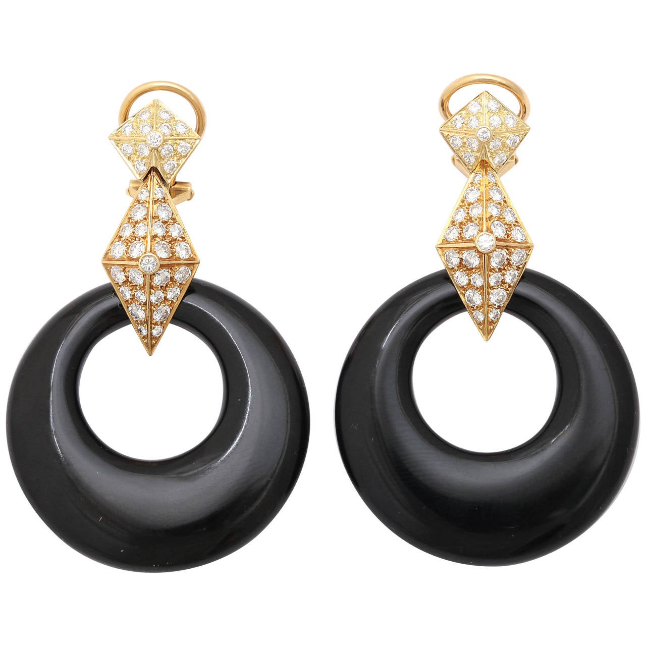 Black Onyx Diamond Gold Hoop Earrings For Sale at 1stDibs