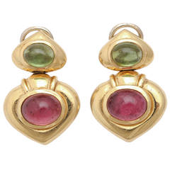 Peridot Pink Tourmaline Gold Drop Earrings