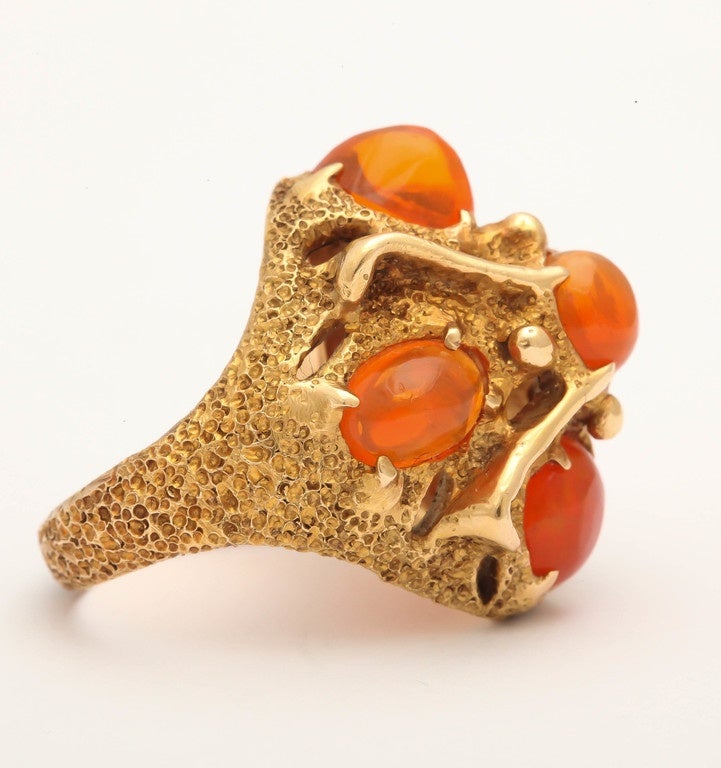 Fire Opal Gold Abstract Cluster Ring In Excellent Condition In New York, NY