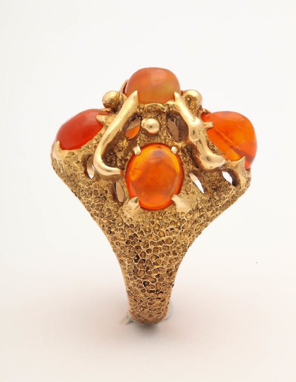 Fire Opal Gold Abstract Cluster Ring 2
