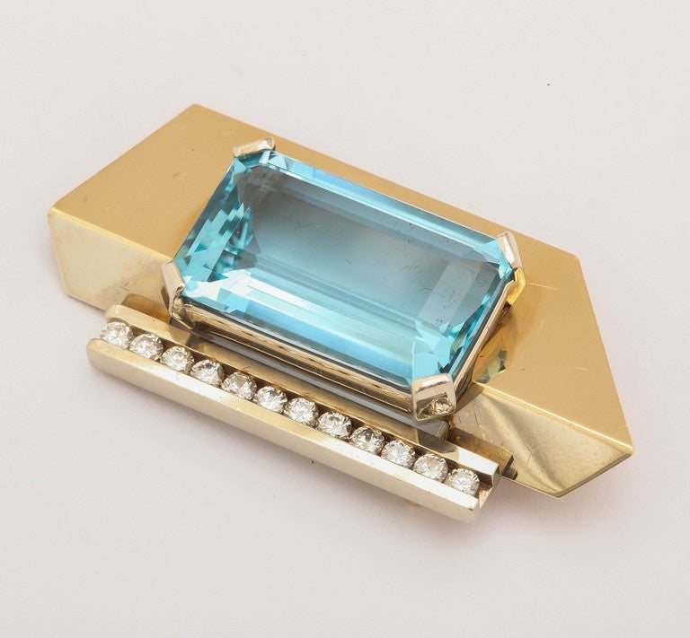 Women's Koontz Aquamarine Diamond Gold Pendant Brooch