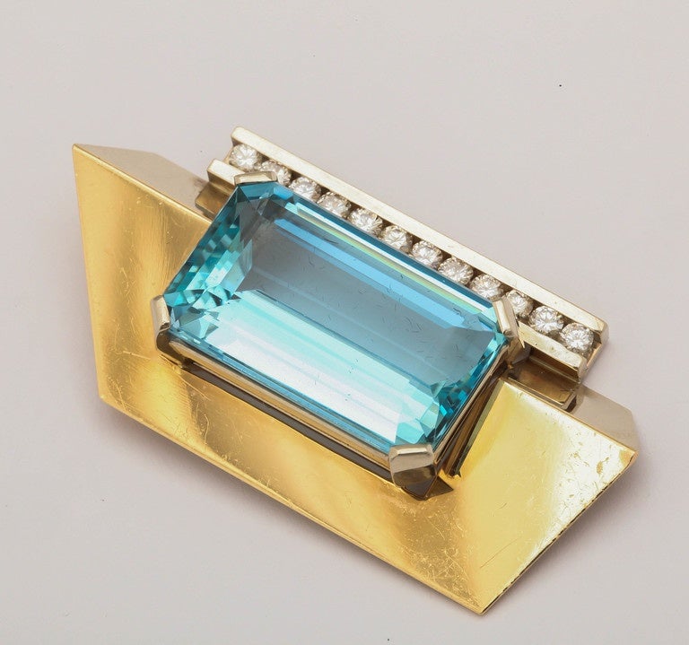 Koontz Aquamarine Diamond Gold Pendant Brooch 1