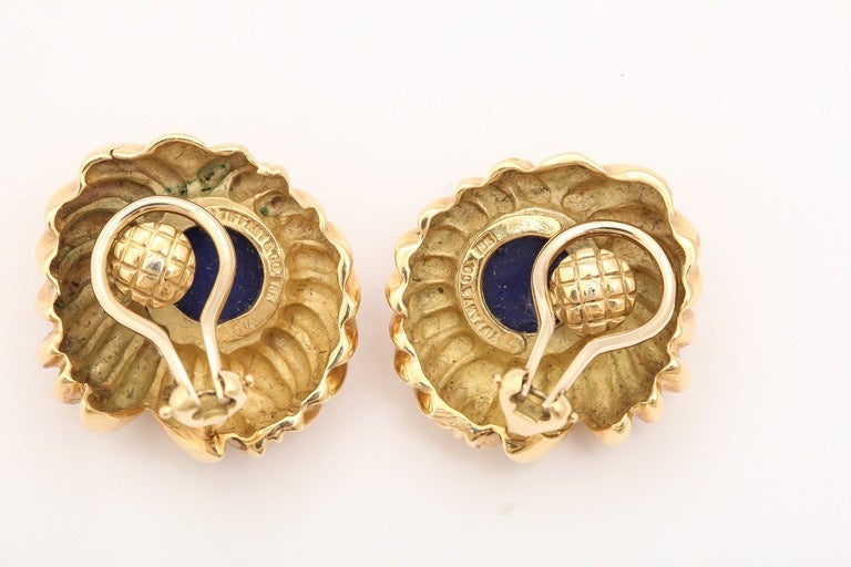 Tiffany & Co. Lapis Gold Clip Earrings In Excellent Condition In New York, NY