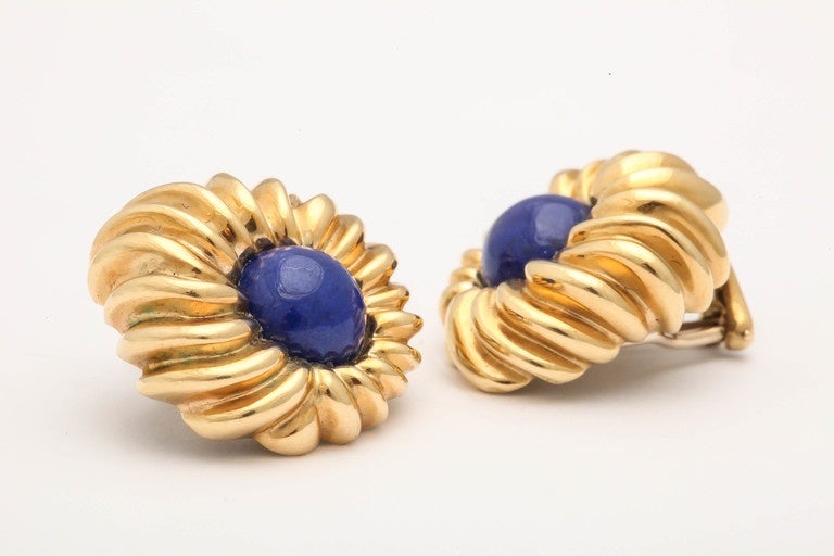 Tiffany & Co. Lapis Gold Clip Earrings 1