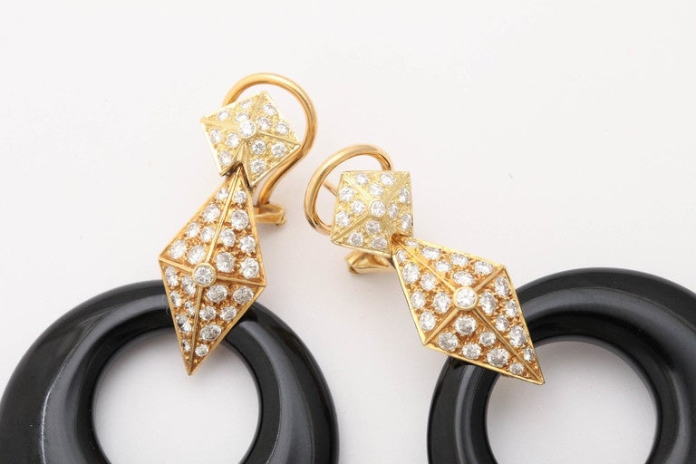 Women's Black Onyx Diamond Gold Hoop Earrings