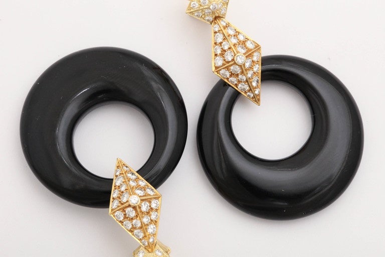 Black Onyx Diamond Gold Hoop Earrings 1