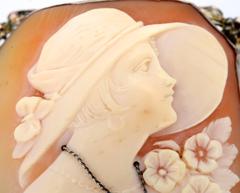 14K White Gold, Cameo and Diamond Brooch, c1920's