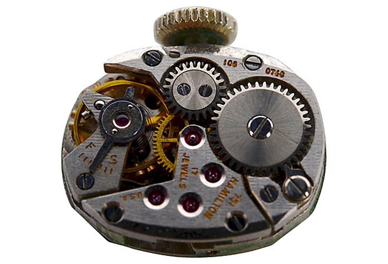 Späte Retro Damen Hamilton Platin und Diamant Armbanduhr, c1950 1