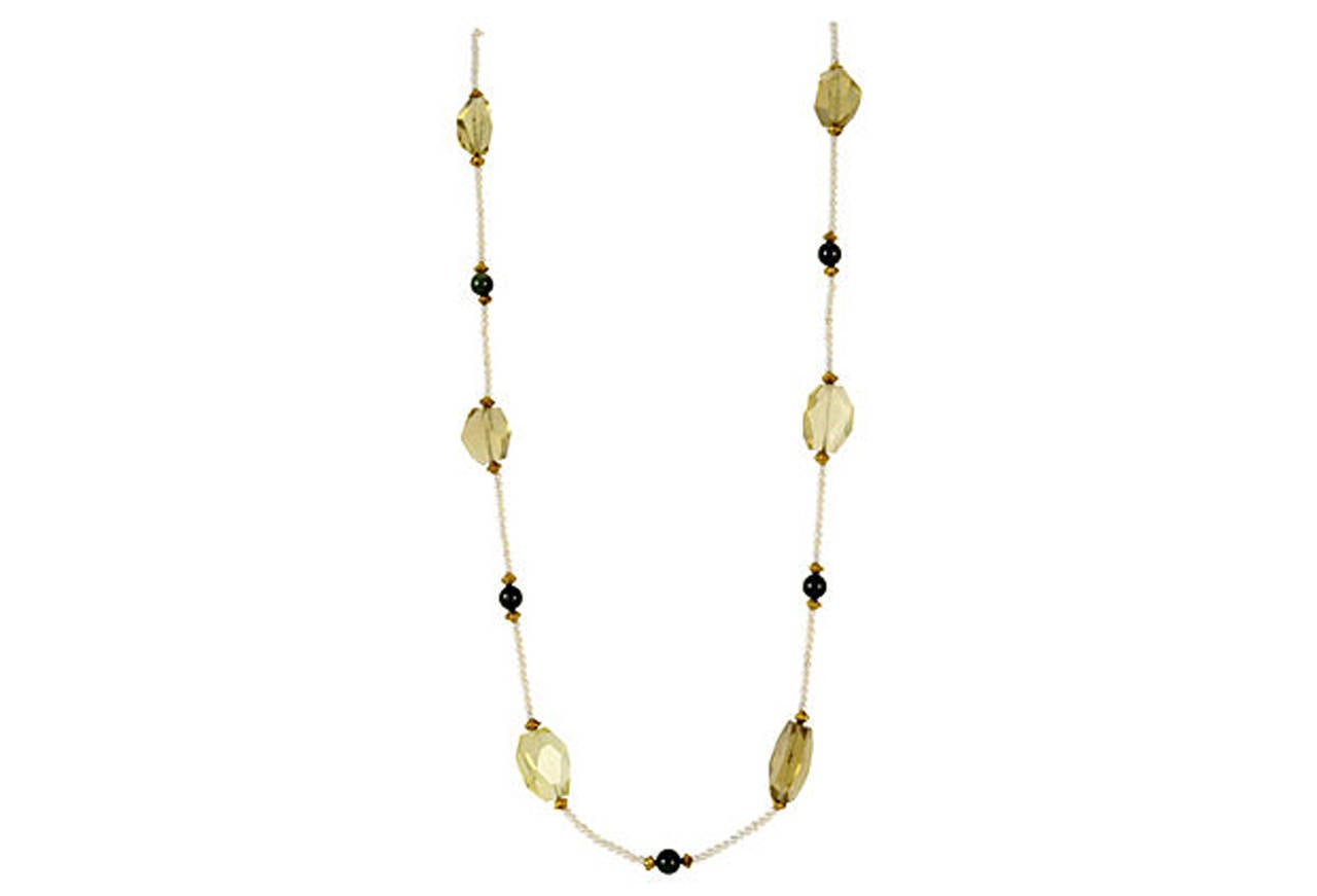 Pearl Citrine Jade Bead Necklace