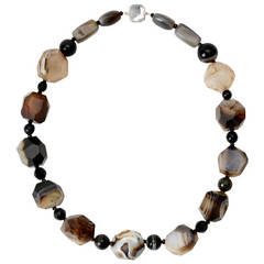 Retro Large Random Cut and Faceted Agate Necklace