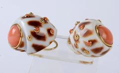 Pair of Coral Gold Mounted Shell Earrings