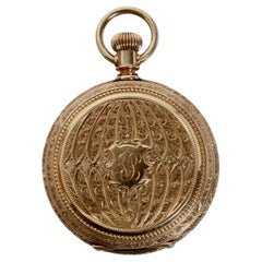 Waltham 14K Gold Hunter Pocket Watch with Beautifully Carved Case Late 19th C