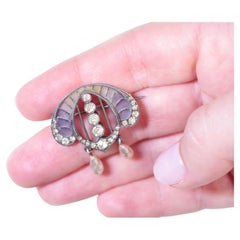 Antique Art Nouveau Plique a Jour Enamel Brooch in Silver, Probably Pforzheim