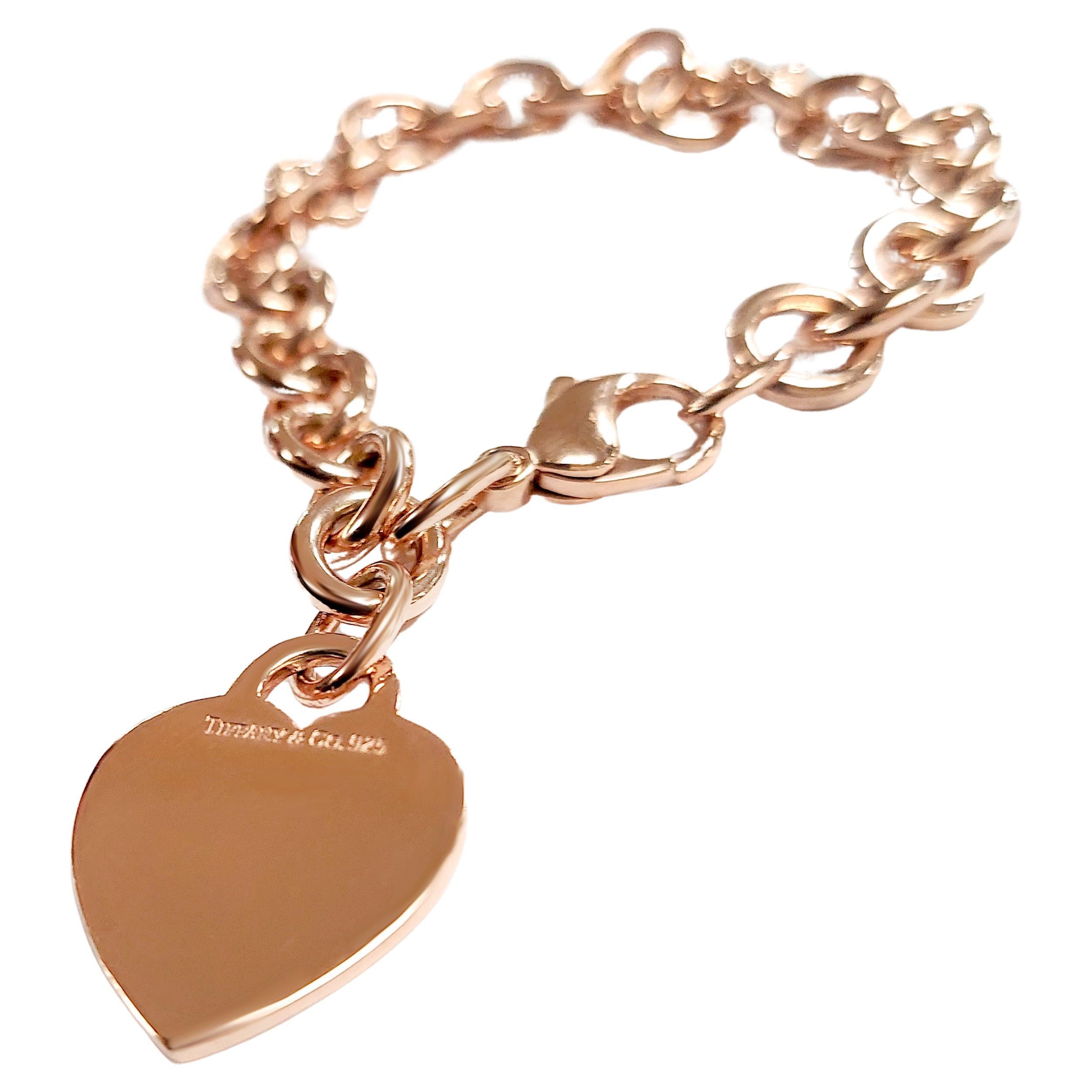 Tiffany & Co. 925 Silver Heart Charm Rose Gold Plated Bracelet