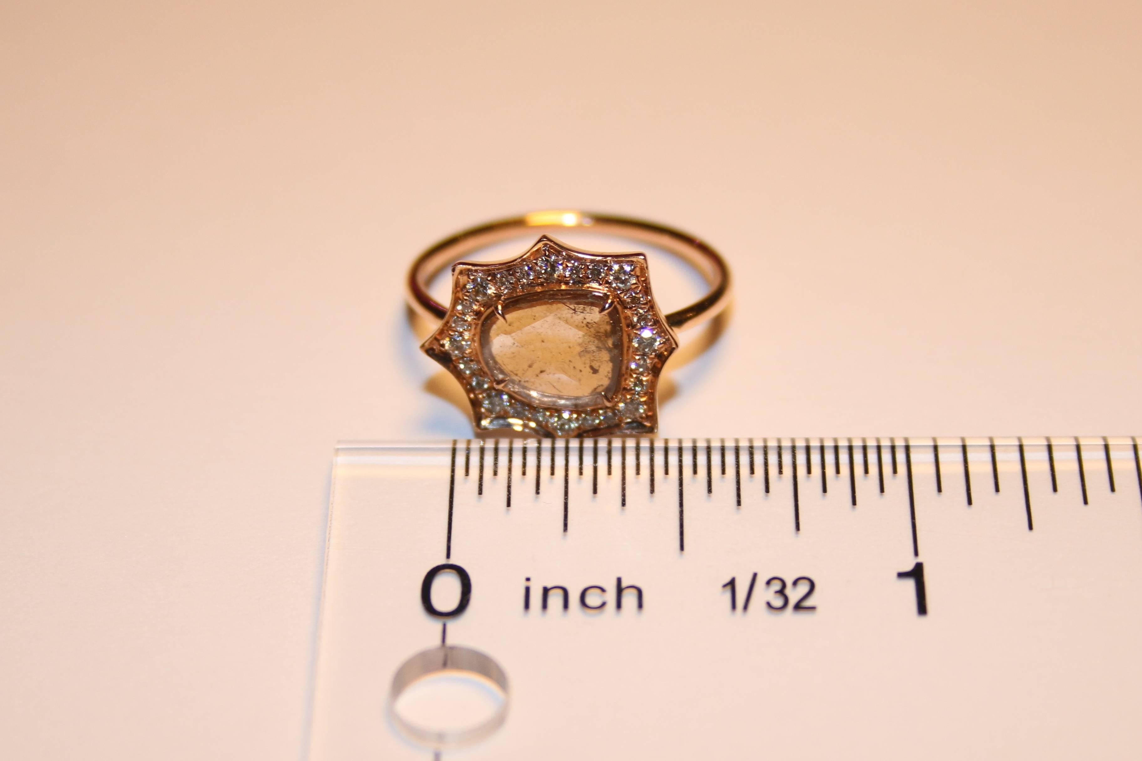 Round Cut 0.85 Carats Diamond Slice Star Halo Gold Ring For Sale