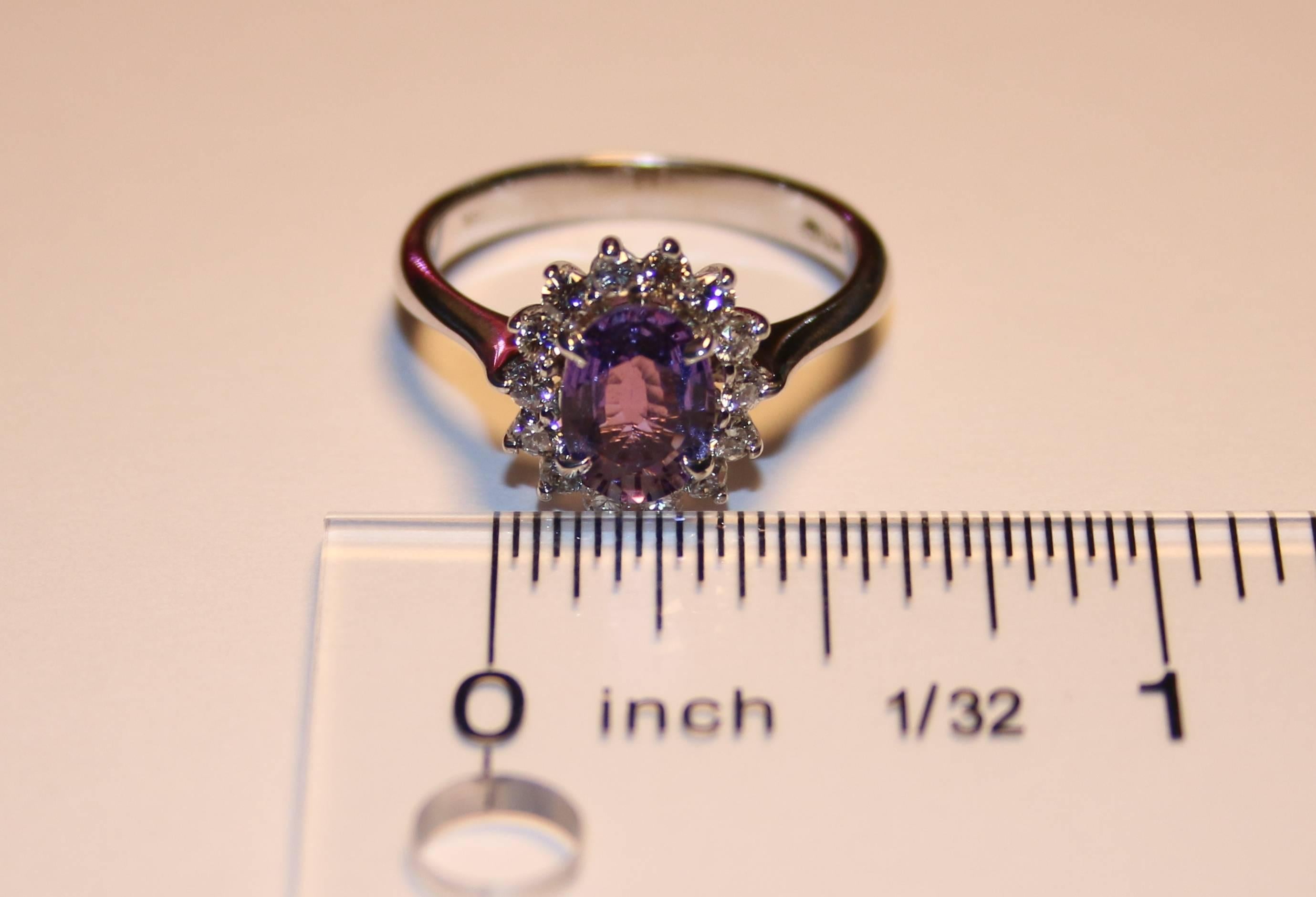 Oval Cut Certified No Heat 1.32 Carats Oval Violet Sapphire Diamond Ring