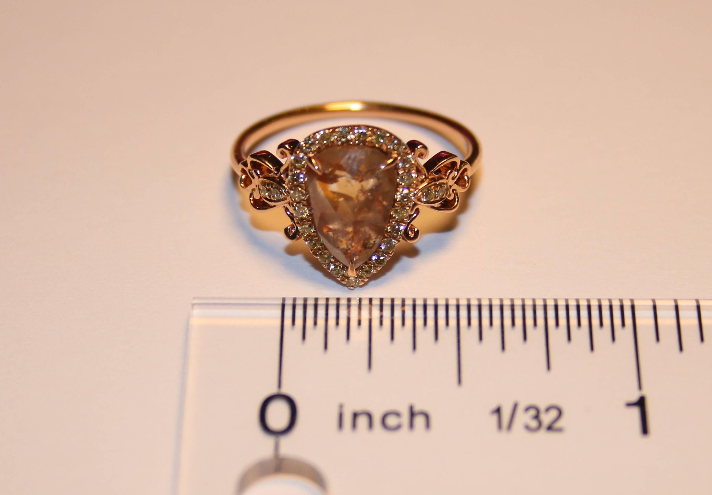 Pear Cut 0.95 Carats Pear Shape Diamond Slice Rose Gold Ring For Sale
